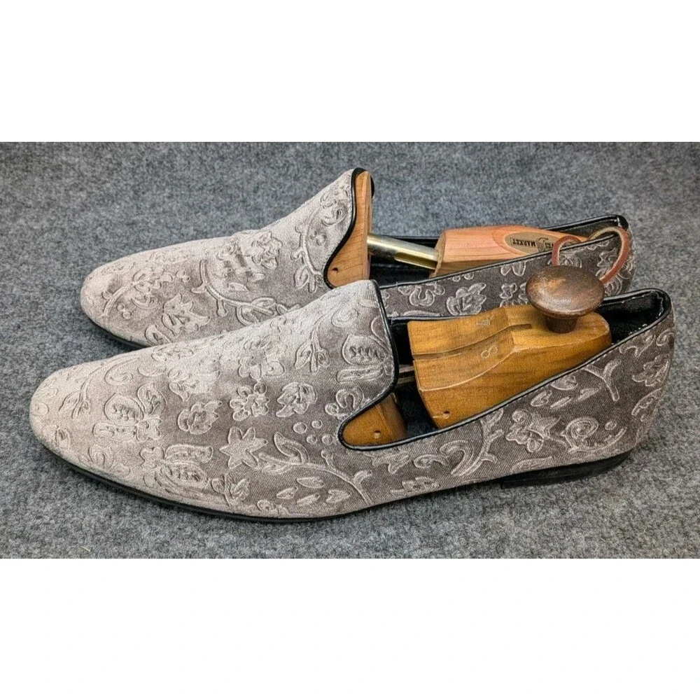 Giorgio Brutini Men’s 13 Gray Velvet Smoking Slippers Floral Pattern Dress...